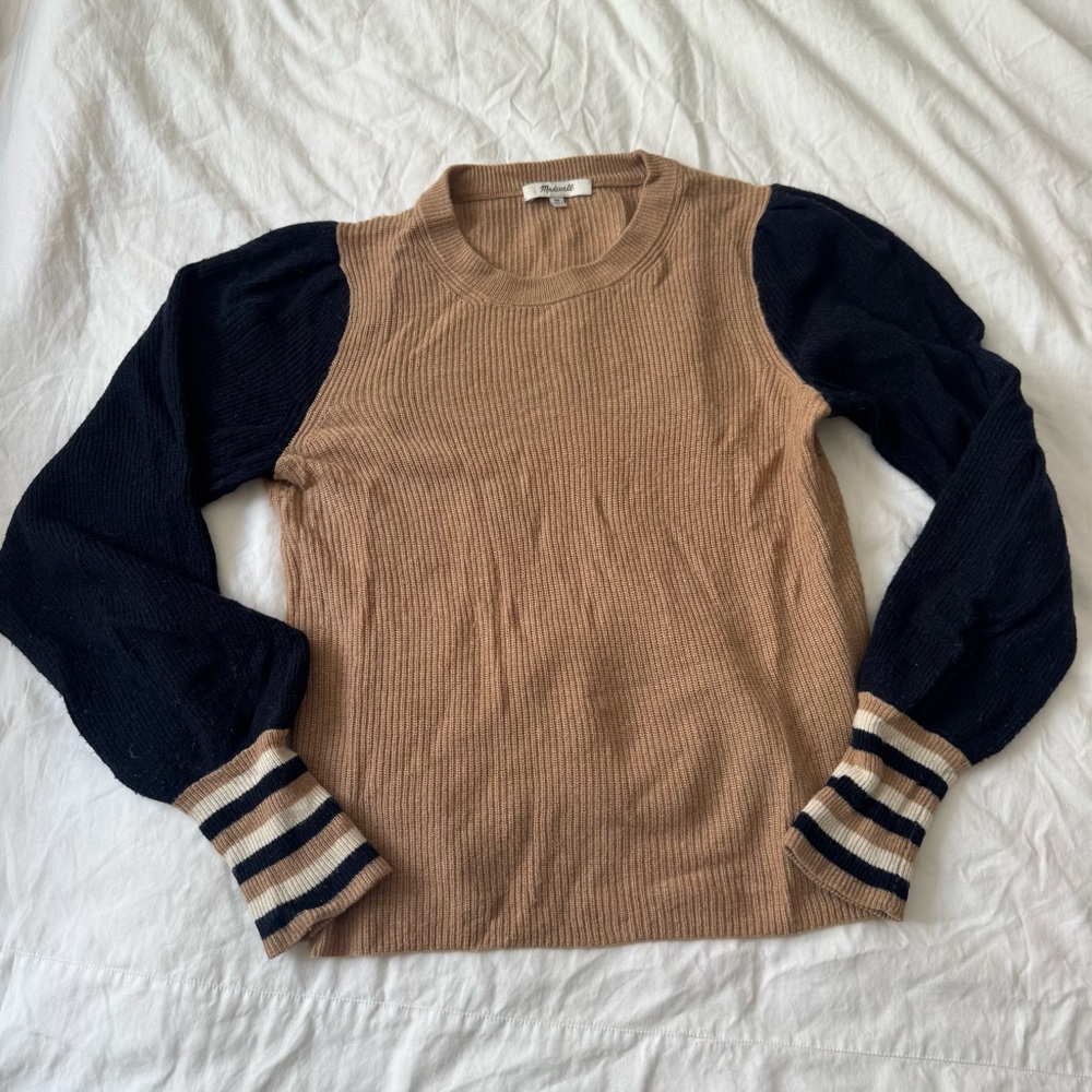 Madewell Tan and Black Crewneck Sweater